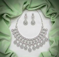 Ensemble de collier et de boucles d'oreilles de mariée de luxe AD pour femmes, fête de mariage, bijoux de mode traditionnels, qualité supérieure pour la vente en gros