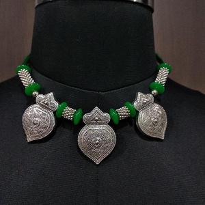 Jeweljunk Fashion Jewelry <b>Sets</b>-Green <b>Beads</b> Choker and Navratri Necklace 1112901D - Product Image 1