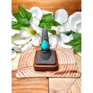 Handmade Boho Gemstone <b>Ring</b> Navajo-Made Red Skin Turquoise & Sterling <b>Silver</b> <b>Emerald</b> Cut Diamond Shape Size 7.25 Everyday Wear - Product Image 1