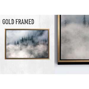 Impresión en lienzo de bosque con niebla: decoración artística de paisaje de montaña, lienzo con marco dorado 1P - Product Image 1