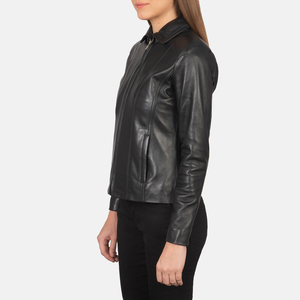 Nouvelle veste en cuir pour femmes tendance, style motard, printemps automne, manches longues, décontractée, coupe ajustée, couleur unie, fermeture éclair, style denim, vêtements d'extérieur - Product Image 5