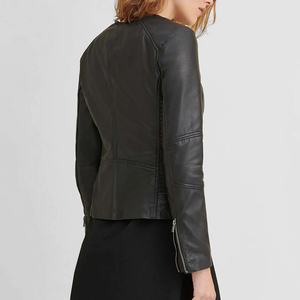 แจ็กเก็ตหนังแท้สำหรับผู้หญิง, แจ็กเก็ตรถจักรยานยนต์หนังแกะพร้อมแจ็กเก็ตสไตล์ครอปหนังแท้สำหรับผู้หญิง - Product Image 3