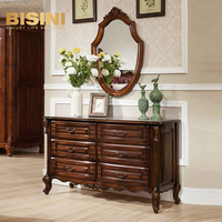 Table de toilette classique américaine en bois massif sculpté avec miroir, meuble de chambre antique, coiffeuse européenne avec tabouret