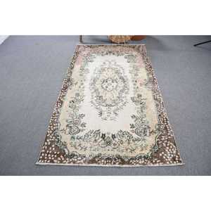 Vintage 3.7x6.46 ft Rug, Turkish Rug, <b>Brown</b> Ikat Rug <b>Wool</b> - Product Image 1