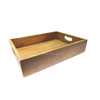 Plateau de service rectangulaire en bois de manguier avec poignées latérales |   Plateau de service en bois naturel pour restaurant, hôtel et repas à domicile |