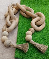 Guirlande décorative en bois, chaîne et perles, sculptée à la main, décoration moderne de style ferme pour table et décoration de la maison
