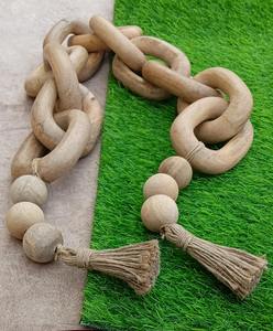 Guirlande décorative en bois, chaîne et perles, sculptée à la main, décoration moderne de style ferme pour table et décoration de la maison - Product Image 1