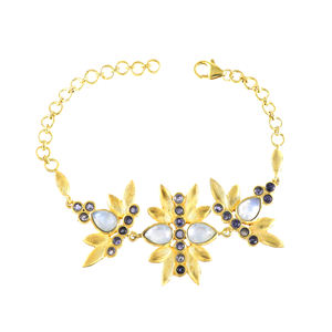 Colección de Año Nuevo, Pulseras de Piedra Lunar Arcoíris y Iolita Chapadas en Oro, Modernas para Mujer, Regalo para Aniversario de Bodas o Fiesta - Product Image 1