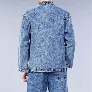 Vestes en jean pour hommes, veste décontractée en jean à simple boutonnage et à revers de couleur unie, veste en jean en coton coupe ajustée pour hommes, printemps automne - Product Image 2