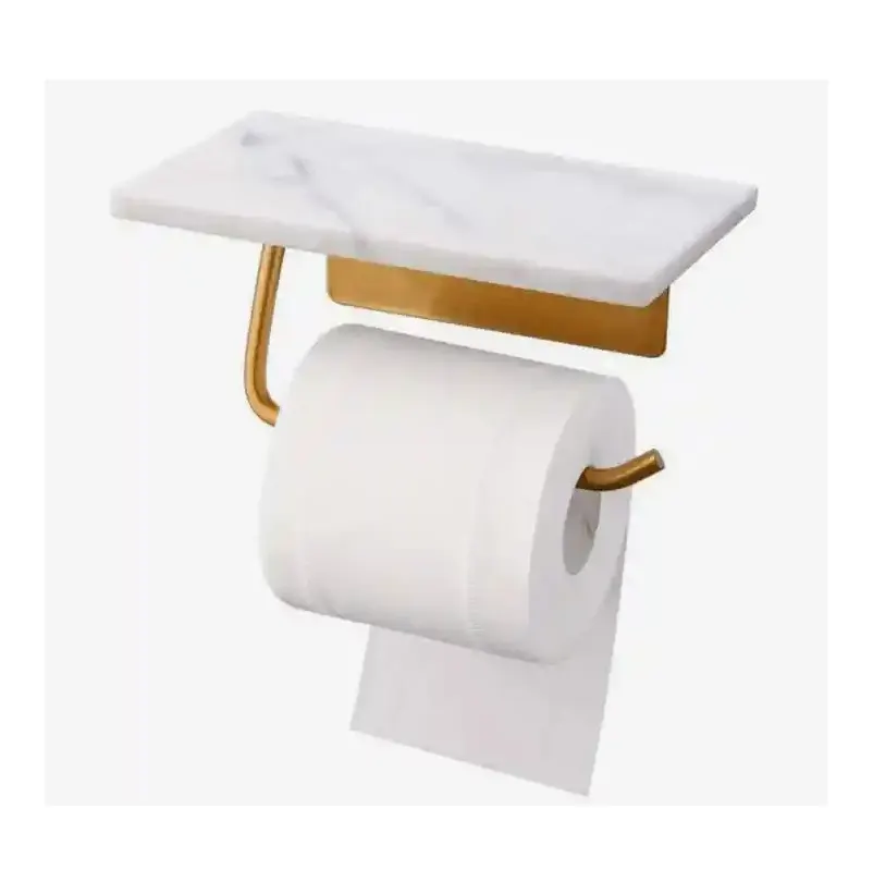 Accessoires de salle de bain décoratifs de luxe en laiton au design moderne Porte-rouleau de papier toilette en marbre avec plateau en marbre au prix d'usine