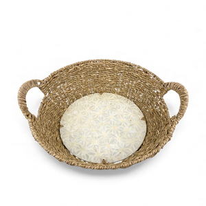 Bandeja de Ratán con Incrustaciones de Nácar, Hecha a Mano, Decorativa con Borde de Pasto Marino para Servir Comida, Decoración de Mesa y Hogar - Product Image 4