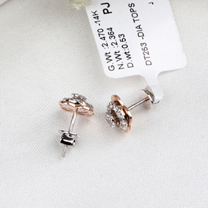 Venta al por mayor disponible elegante 14K oro rosa diamante natural flor Stud pendientes hecho a mano diseño floral joyería para mujer - Product Image 2