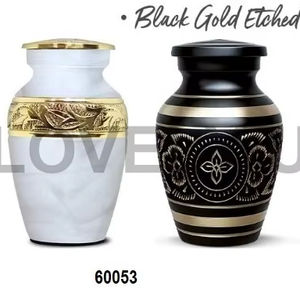 Urne funéraire de style américain en pierre gravée, blanc nacré, noir, or, gris, écologique, personnalisable, capacité de 200 pouces cubes - Product Image 1