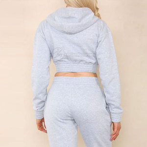 ชุดวอร์มไซส์ XL ของผู้หญิงชุดวอร์มทรงครอปสีทึบมีฮู้ดสไตล์ลำลอง - Product Image 6