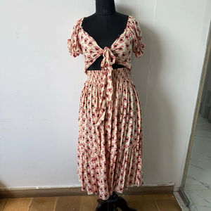 Vestido Midi con estampado Floral Vintage para mujer, 100% algodón, mangas abullonadas, volantes, técnica bordada, estilo informal para la temporada de primavera - Product Image 1