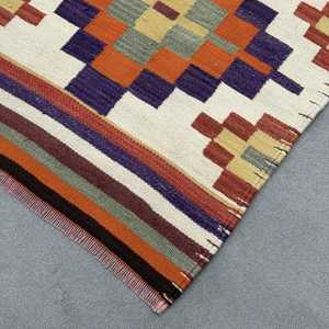 2.6x9.5 ft Rug, Turkish Vintage Rug, <b>Red</b> Purple Camouflage <b>Wool</b> Rug - Product Image 4