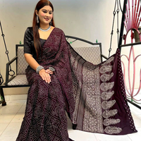Sari en soie avec bordure imprimée numérique Ajrakh et collection de palau riche avec blouse contrastée pour femmes