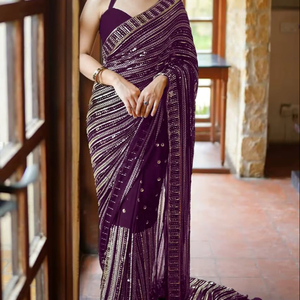 Sari indien Bollywood fantaisie ethnique en tissu géorgette lourd et doux, très tendance, export, dernière collection exclusive pour les femmes, vêtements de fête - Product Image 1