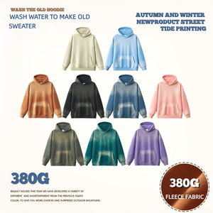 Conjunto de Sudadera con Capucha y Pantalones Cortos de Invierno, Estilo Vintage, Lavado Ácido, con Apliques Bordados Personalizados, Efecto Desgastado por el Sol, con Pedrería, 100% Felpa - Product Image 5