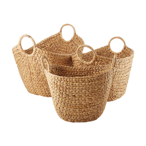 Ensemble de 3 paniers de rangement multifonctionnels écologiques de haute qualité en jacinthe d'eau, tressés avec poignées, organisateurs rustiques pour chambre et salon - Product Image 1