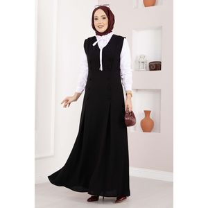 Elegante Conjunto Negro de Dos Piezas: Camisa de Crepé y Chaleco de Lino con Botones para Oficina, Estilo Casual, MOQ 2 Piezas - Product Image 3