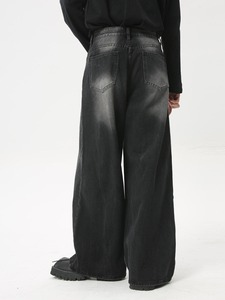 Jeans baggy pour homme de style vintage personnalisé, tissu en denim extensible doux et respirant, lavage clair, pantalon à jambes larges - Product Image 4