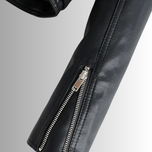 Chaqueta de cuero de piel de cordero negra elegante y ajustada para mujer, diseño de Moto clásico de cuero genuino suave para otoño - Product Image 4