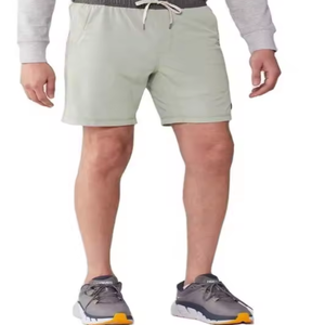 Nouveaux shorts d'été pour hommes en coton uni à taille haute, double pli, pantalon ample à cinq points, fermeture éclair, style décontracté tricoté - Product Image 4