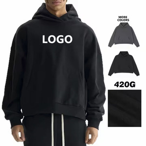 Boxy Fit Men Cropped Hoodie 420gsm 100% Cotton Pullover Hoodie Blank Plain Custom Heavyweight Streetwear Hoodie - Product Image 1