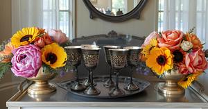 <b>Set</b> of <b>6</b> Reusable Pure Brass Goblet with Tray <b>for</b> Serving Whisky Wine Cocktail in Hotels and Restaurants - Product Image 5