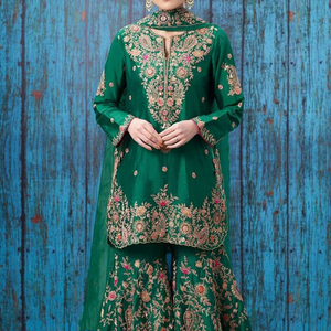 INDIAN/PAKISTANI BEAUTIFUL GREEN EMBROIDERY WORK on KURTA, GARARA WITH DUPATTA DRESS for Party-wear-dress for Party/Wedding=2023 - Product Image 1
