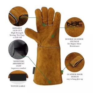 Guantes de soldadura de cuero dividido de vaca de piel de cabra tamaño XL Forro de algodón antideslizante de alta calidad Protección de brazo de mano resistente al calor - Product Image 2