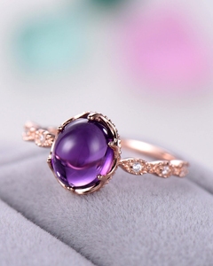 แหวนอัญมณีพลอยอะเมทิสต์แท้ดีไซน์ใหม่หรูหราทองแท้แหวนเพชรแท้ - Product Image 3