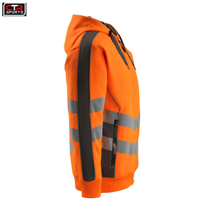 2024 hombres Hi Vis seguridad polar Zip Hoodie reflectante poliéster sudaderas personalizable Logo cremallera chaquetas construcción seguridad - Product Image 3