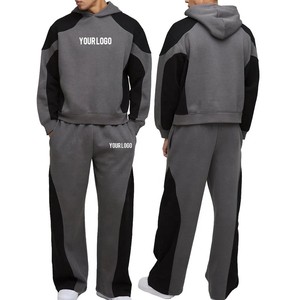 Color Block Boxy Man Pantalones de chándal y Sudadera con capucha Conjunto Chándal Heavyweight Fleece Blank Flared Baggy Streetwear Chándales - Product Image 6