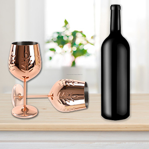 Gobelet à vin en cuivre de luxe 11oz brillant 100% gobelet en relief solide verre à Champagne en cuivre sur tiges en cuivre plaquées - Product Image 5