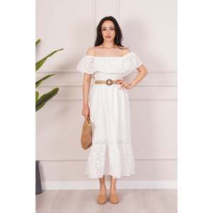 Vestido Largo Maxi Blanco con Cinturón en el Cuello para Mujer LUSTRIN - Ropa de Verano Elegante de Mezcla de Algodón al por Mayor - Product Image 1