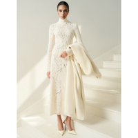 Trench chaud robes pour femmes col haut Stella Emb dentelle robe mi-longue coton bio fleur dentelle 2 pièces ensemble femmes fabriqué au Vietnam