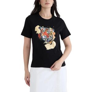 T-shirt en jersey 100 % coton pour femme, nouveau, à manches courtes, décontracté, respirant, imprimé, motif uni, teint, compressé, pour l'été - Product Image 1