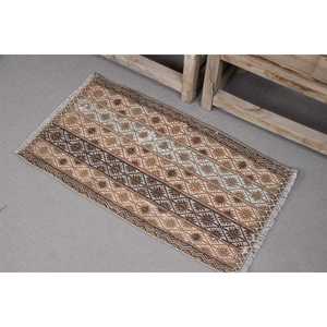Tapis Kilim vintage, tapis turc de 1,4 x 2,7 pieds, tapis en laine persan brun - Product Image 1