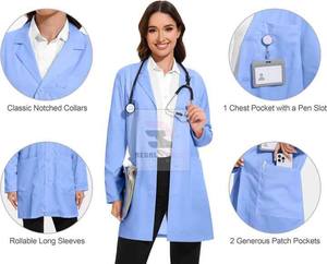 Bata de laboratorio de algodón profesional para hombres y mujeres Doctor Coat Abrigos médicos de manga larga - Product Image 4