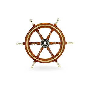 Nautical Wood Craft <b>Engraved</b> <b>Metal</b> Boat Wheel Natural Polished Finish Indoor Home Decor Wall Steering Ship Wheel Box Included - Product Image 3