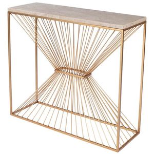 Gold Color Metal Console <b>Table</b> with Black Grey <b>Marble</b> <b>Top</b> Sleek Design for Entryway Living Room or Hallway Deco - Product Image 1