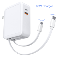Chargeur rapide GaN 40W 65W 4 en 1 avec câble USB C rétractable double, type C USB a, adaptateur secteur 4 ports, chargeur rapide pour iPhone, ordinateur portable