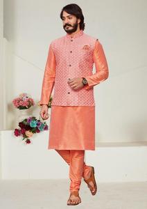 Ensemble Kurta en soie pour homme, style Maruti, avec travail en relief Lakhnavi et Koti, pour mariage et fête, pantalon Chudidar par l'Inde - Product Image 4