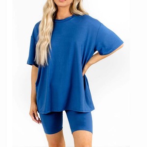 Ensemble pour femmes de haute qualité 100% coton T-shirt avec short 2 pièces ensemble femmes léger séchage rapide impression de Logo personnalisé - Product Image 1