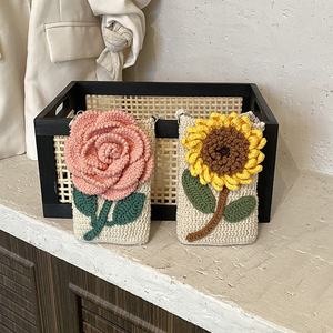 Sac à bandoulière en coton tissé au crochet pour femme, motif tournesol, style pastoral, avec doublure en polyester, tendance - Product Image 4