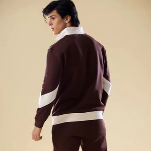 Autumn Men Half <b>Zip</b> <b>Hooded</b> Oversized Solid 100% Cotton Joggers Sets Sweatsuits Custom Logo Embroidery Digital Printing - Product Image 3
