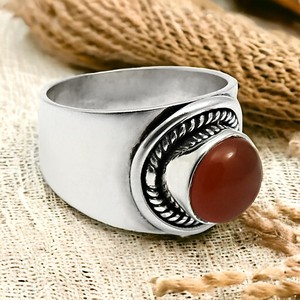 มาใหม่ล่าสุดการออกแบบที่หรูหรา 925 เงินสเตอร์ลิงธรรมชาติ Carnelian อัญมณีทรงกลมแหวนเครื่องประดับแฮนด์เมดขายส่งซัพพลายเออร์ - Product Image 2