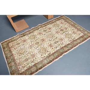 Vintage turc 39x67ft Orientale zone tapis classique Beige vert Patchwork laine écologique Pile moyenne tissage plat salle à manger - Product Image 2